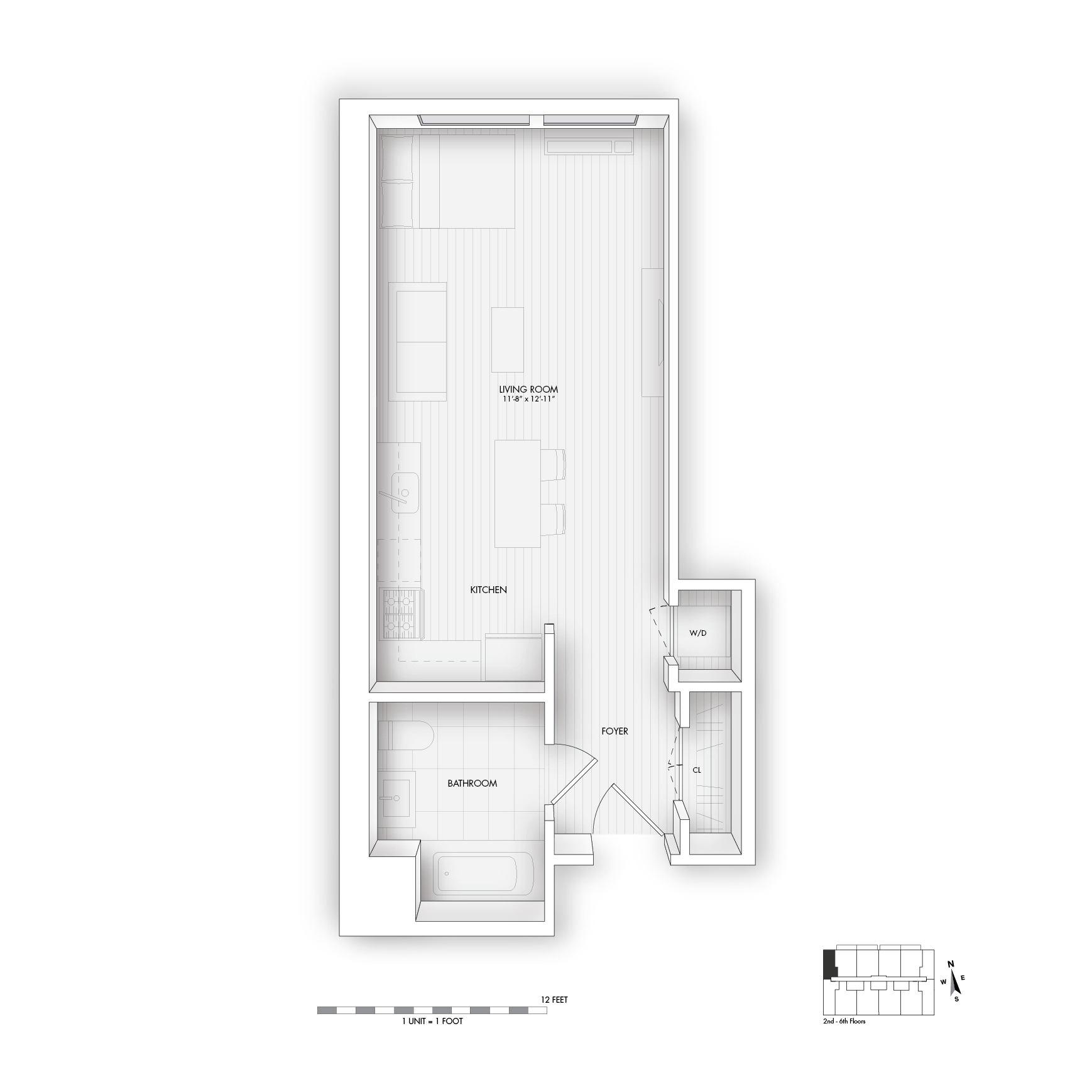 Floor plan for studio, 1 bath, 439 sqft